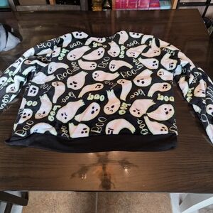 Spooky Boo Ghost Print Sweatshirt - Black and White Fuzzy Xl Nwot